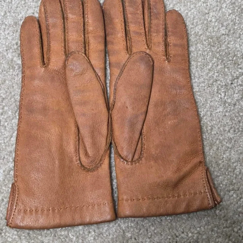 Vintage Aris Brown Genuine Pigskin Leather Cashmere lined‎ Ladies Gloves 6.5